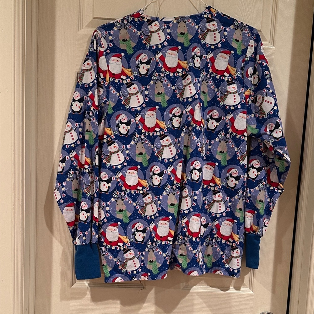 UA Scrubs Festive Blue Santa Print Top - Picture 2 of 3